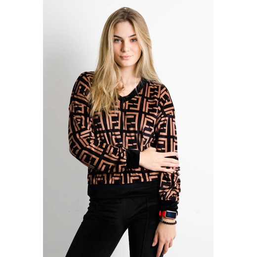 CZARNA WZORZYSTA BLUZA WELUROWA Olika uniwersalny olika.com.pl