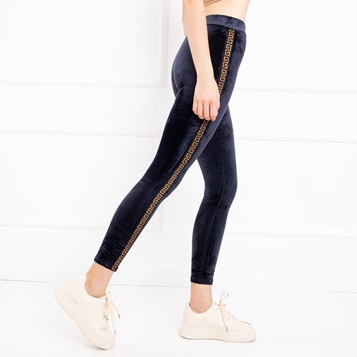 Welurowe granatowe legginsy damskie z lampasami - Odzież Royalfashion.pl L/XL - 41 royalfashion.pl