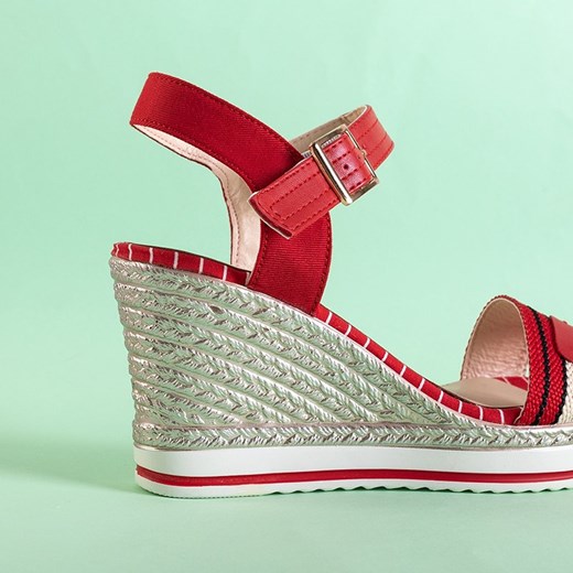 Czerwone damskie sandały na koturnie w paseczki Carlota - Obuwie Royalfashion.pl 37 royalfashion.pl