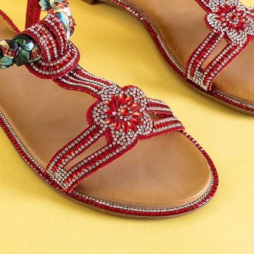 Czerwone damskie sandały z cyrkoniami Eiluna - Obuwie Royalfashion.pl 39 royalfashion.pl