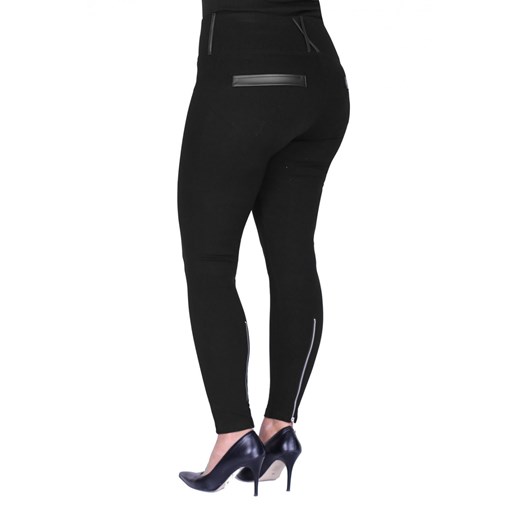 POLSKIE czarne legginsy plus size z suwakami i eko skórą DANIELA, Rozmiar - Xl 3xl (48-50) Sklep XL-KA