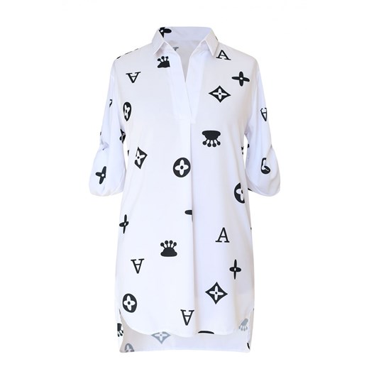 Biała tuniko - koszula plus size modnym wzorem krótki rękaw - SUSANNY, Rozmiar - 50 Sklep XL-KA
