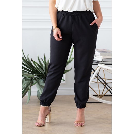 Czarne eleganckie spodnie ze ściągaczami - VIVIANE, Rozmiar - 44 42 Sklep XL-KA