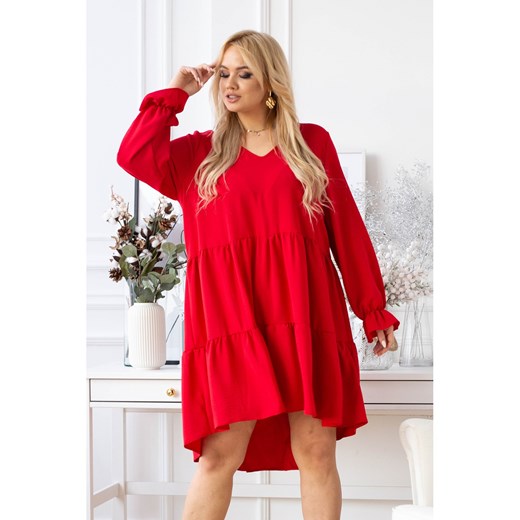 Czerwona sukienka z falbaną - Christine, Rozmiar - 44/46 48/50 Sklep XL-KA