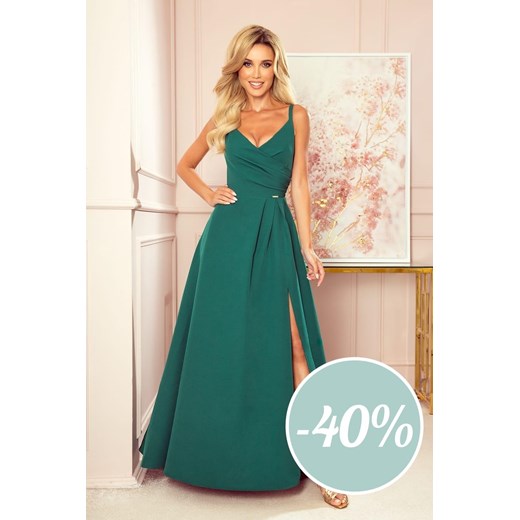 Chiara elegancka maxi suknia na ramiączkach - zieleń butelkowa - Rozmiar XL Numoco 42 (XL) okazyjna cena Jesteś Modna