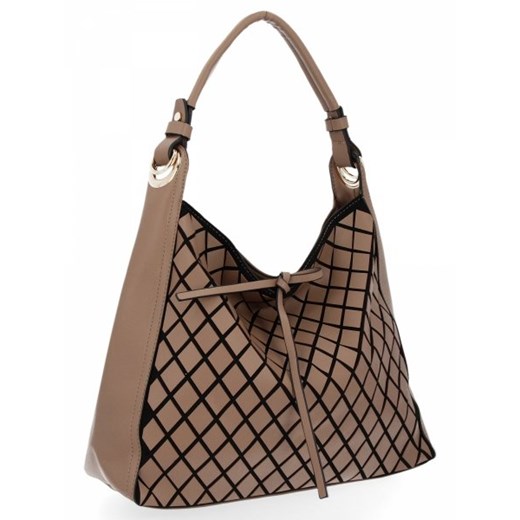 Shopper bag Briciole elegancka brązowa lakierowana ze skóry ekologicznej 