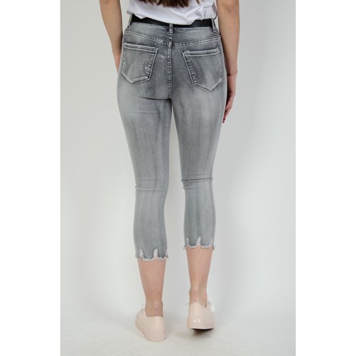 Szare cieniowane spodnie jeansowe 7/8 z szarpaniem na dole nogawki Olika XS wyprzedaż olika.com.pl