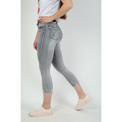 Szare cieniowane spodnie jeansowe 7/8 z szarpaniem na dole nogawki Olika XS wyprzedaż olika.com.pl