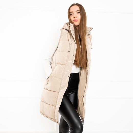 Beżowa długa pikowana kamizelka - Odzież Royalfashion.pl L - 40 royalfashion.pl