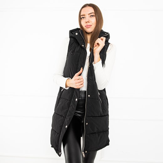 Czarna długa pikowana kamizelka - Odzież Royalfashion.pl L - 40 royalfashion.pl
