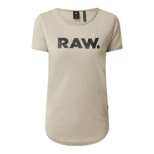 Bluzka damska G-Star Raw z napisami z krótkim rękawem beżowa z okrągłym dekoltem