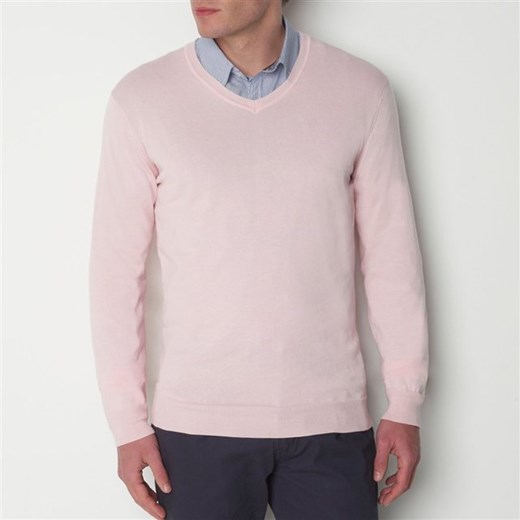 Sweter z dekoltem w kształcie litery V, bawełna 100% la-redoute-pl bezowy ciemny