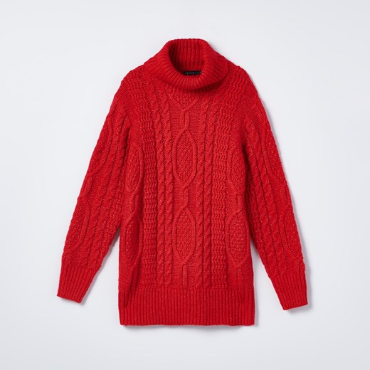 Mohito - Sweter z ozdobnym splotem - Czerwony Mohito M Mohito