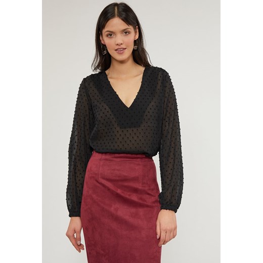 Bluzka damska Femestage w grochy z dekoltem w literę v z długimi rękawami 