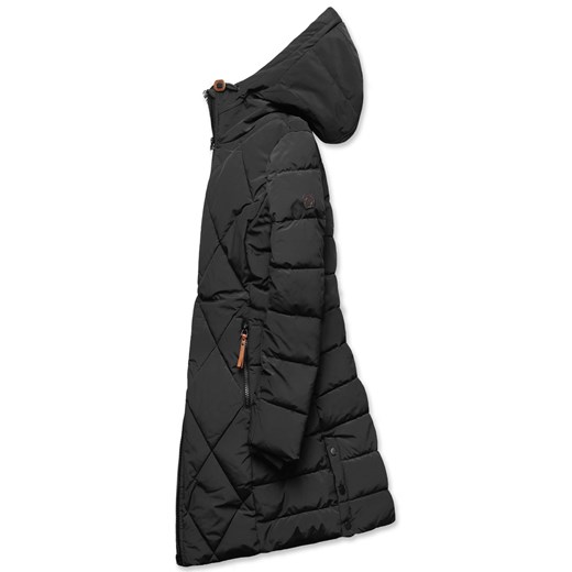 Czarna zimowa ciepła pikowana w romby długa kurtka płaszczyk 21003 Dramond M okazyjna cena dramond.pl