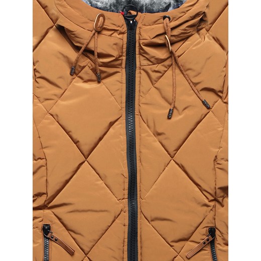 Karmelowa zimowa ciepła pikowana w romby długa kurtka płaszczyk 21003 Dramond XL dramond.pl wyprzedaż