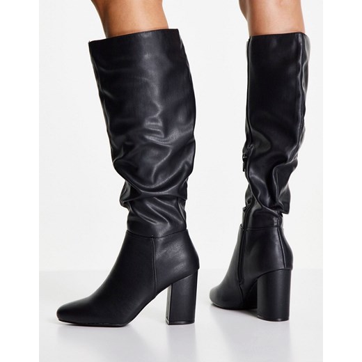 New Look – Czarne kozaki do kolan na płaskiej podeszwie z luźną cholewką-Black New Look 36 Asos Poland