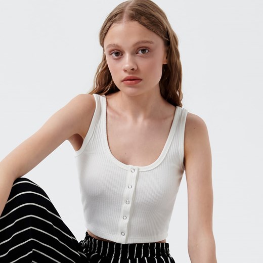 Cropp - Crop top w prążki - Biały Cropp S Cropp promocja