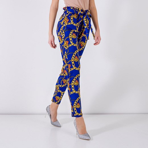 Kobaltowe damskie spodnie z printem - Odzież Royalfashion.pl M/L - 39 royalfashion.pl