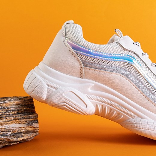Białe sportowe buty z holograficznymi wstawkami Noyale - Obuwie Royalfashion.pl 40 royalfashion.pl