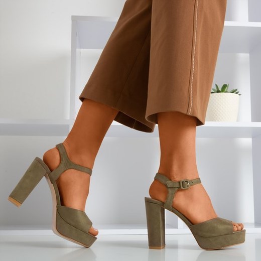 Damskie sandały w kolorze khaki na wyższym słupku Silenae - Obuwie Royalfashion.pl 40 royalfashion.pl