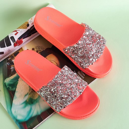 Neonowe różowe damskie klapki z cyrkoniami Aisidora - Obuwie Royalfashion.pl 39 royalfashion.pl