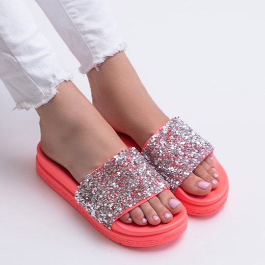Neonowe różowe damskie klapki z cyrkoniami Aisidora - Obuwie Royalfashion.pl 41 royalfashion.pl