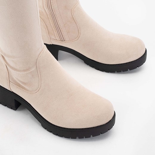 Beżowe kozaki za kolano Erwineta - Obuwie Royalfashion.pl 40 royalfashion.pl