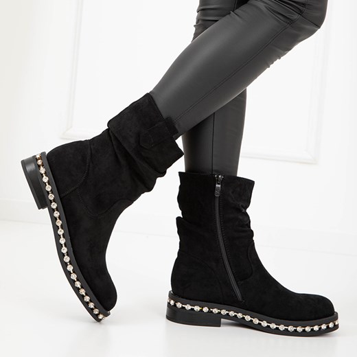 Czarne damskie botki z cyrkoniami Tabita - Obuwie Royalfashion.pl 38 royalfashion.pl
