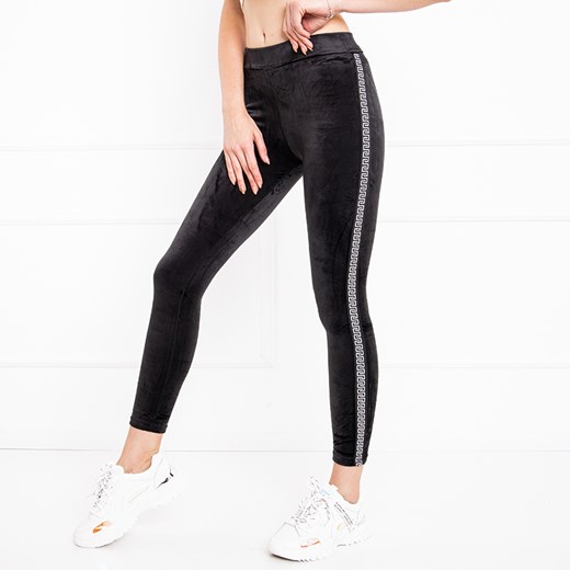 Czarne welurowe legginsy damskie z lampasami- Odzież Royalfashion.pl L/XL - 41 royalfashion.pl