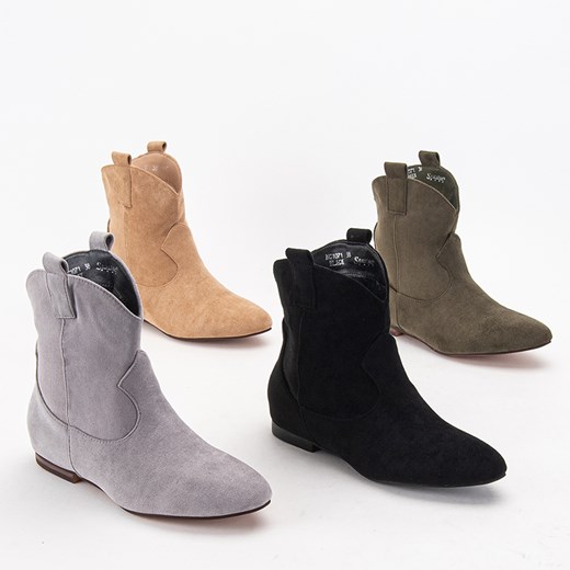 Beżowe damskie wsuwane botki a'la kowbojki Renola - Obuwie Royalfashion.pl 38 royalfashion.pl