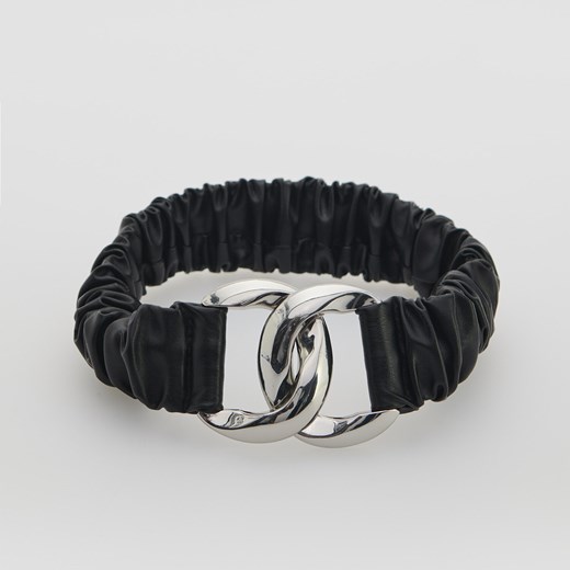 Reserved - Marszczony pasek z imitacji skóry z ozdobną klamrą - Czarny Reserved ONE SIZE Reserved