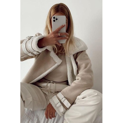 Kurtka damska IVET długa beżowa casual bez kaptura 