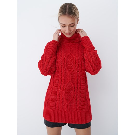 Mohito - Sweter z ozdobnym splotem - Czerwony Mohito S Mohito