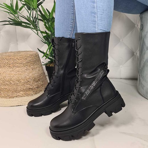 Workery damskie Sergio Leone casual czarne na płaskiej podeszwie