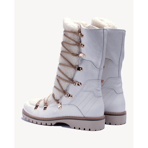 Śniegowce damskie Botimo białe skórzane casualowe wiązane płaskie 