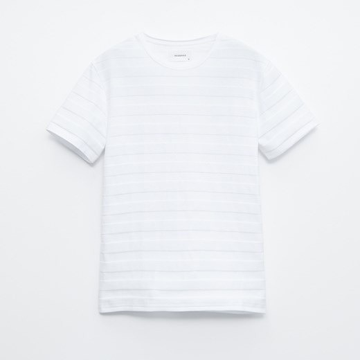 Reserved - T-shirt z prążkowanej dzianiny - Biały Reserved XL Reserved okazyjna cena