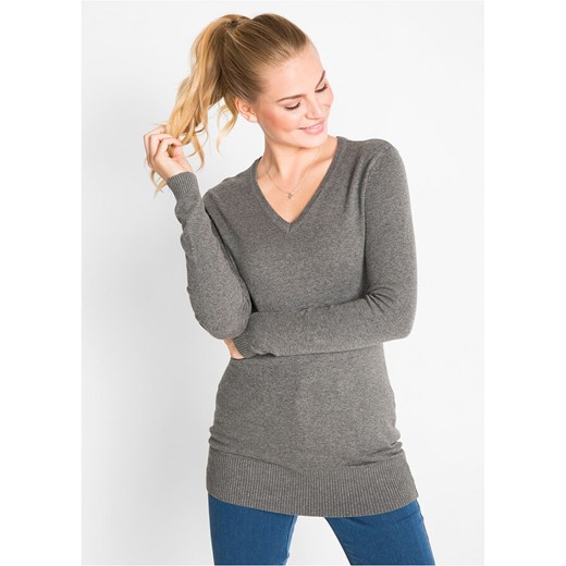 Długi sweter basic z dekoltem w serek | bonprix 36/38 bonprix
