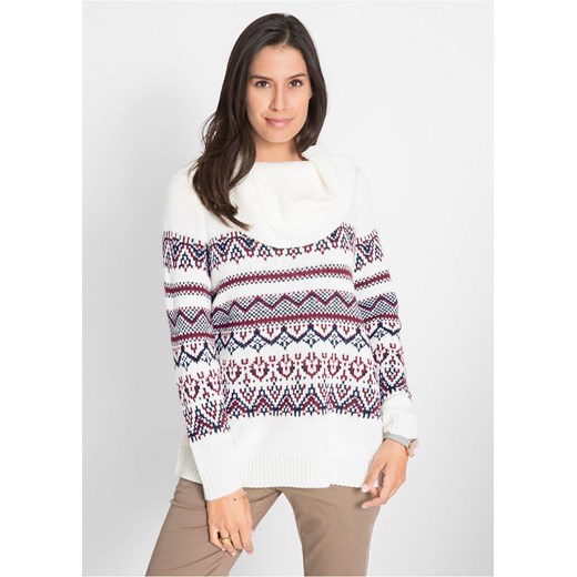 Sweter w norweski wzór, z szerokim golfem, fason o linii litery A | bonprix 52/54 bonprix