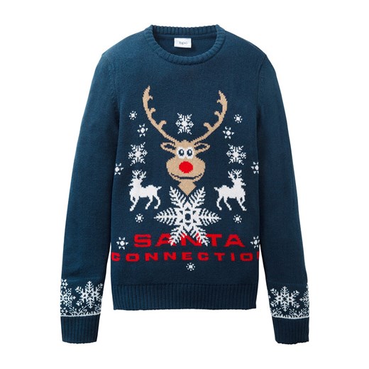 Sweter chłopięcy dzianinowy z bożonarodzeniowym motywem | bonprix 164/170 bonprix