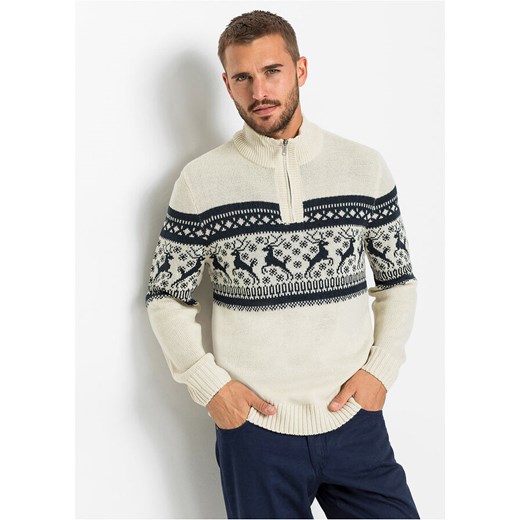 Sweter ze stójką w norweski wzór | bonprix 60/62 (XXL) bonprix