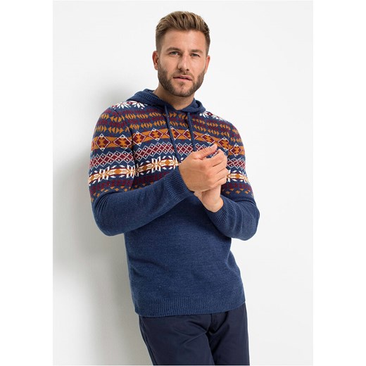 Sweter w norweski wzór z kapturem | bonprix 48/50 (M) bonprix