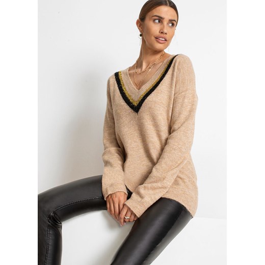 Sweter z głębokim dekoltem w serek i połyskiem | bonprix 52/54 okazyjna cena bonprix