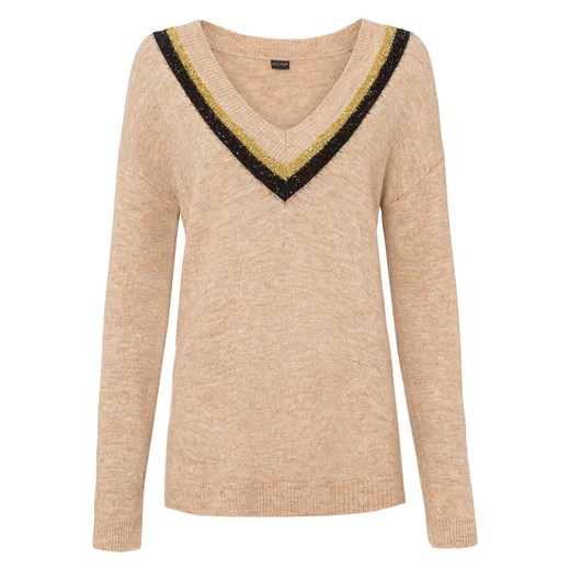 Sweter z głębokim dekoltem w serek i połyskiem | bonprix 52/54 wyprzedaż bonprix