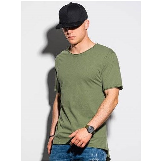 T-shirt męski bawełniany S1378 - khaki M okazja ombre