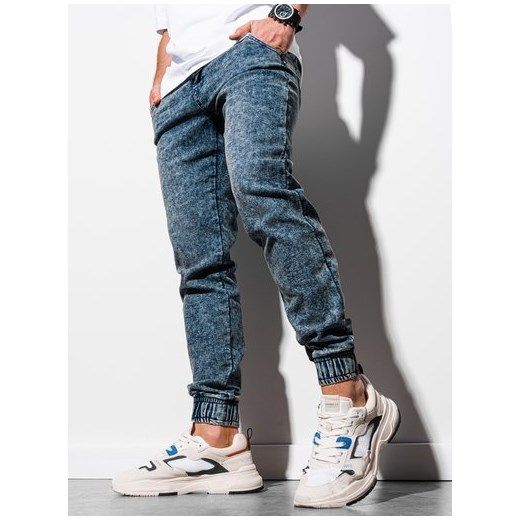 Spodnie męskie jeansowe joggery P933 - ciemnoniebieskie XL ombre