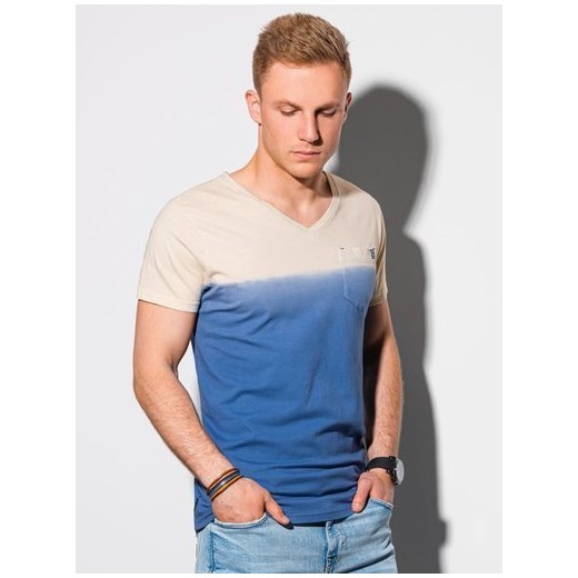 T-shirt męski bawełniany S1380 - ciemnoniebieski M promocja ombre