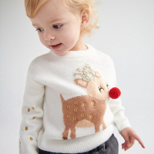 Reserved - Sweter ze świątecznym motywem - Kremowy Reserved 104 Reserved