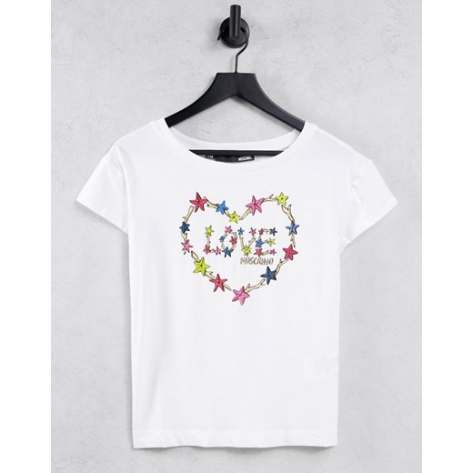 Love Moschino – Biały T-shirt z logo z sercem Love Moschino 44 Asos Poland wyprzedaż