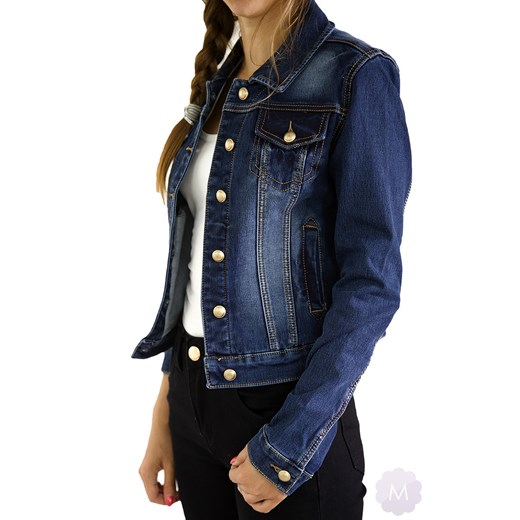 Damska katana jeansowa granatowa wytarta mercerie-pl granatowy jeans